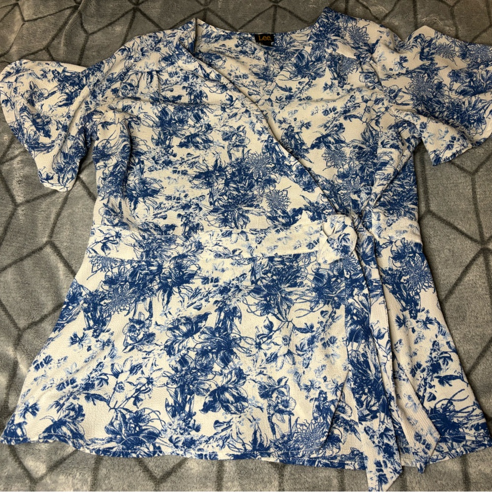 White Blouse with blue floral details